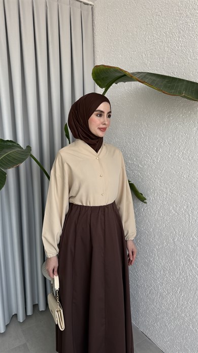 LİNA DİLİMLİ ETEK - KAHVE