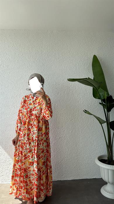 MANGO ELBİSE ÇİÇEK DESEN - TURUNCU