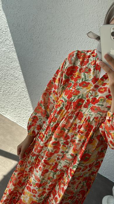 MANGO ELBİSE ÇİÇEK DESEN - TURUNCU