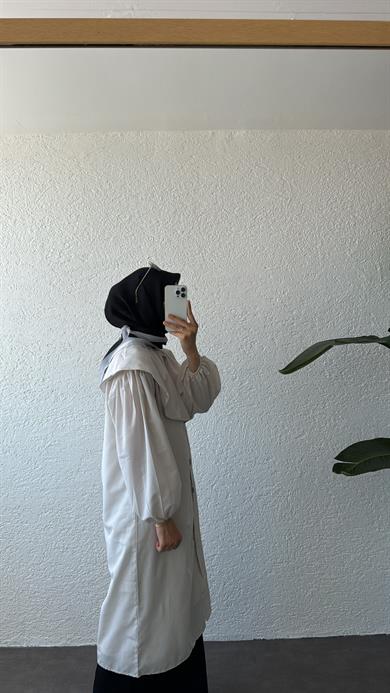 MARY YAKA DETAYLI UZUN TUNİK - TAŞ