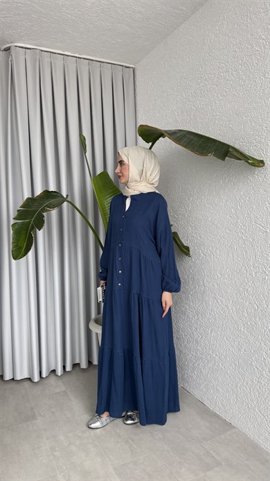 MÜSLİN KAT KAT ELBİSE - İNDİGO