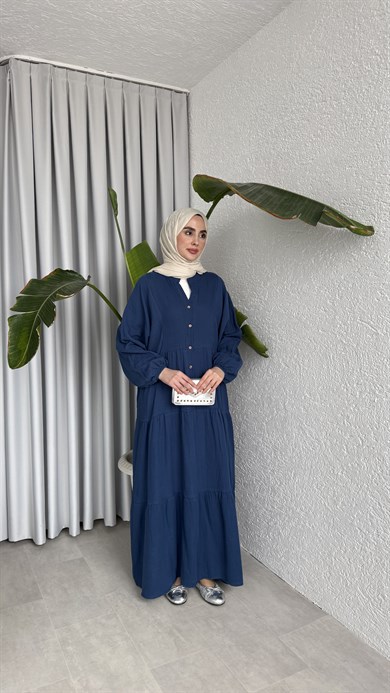 MÜSLİN KAT KAT ELBİSE - İNDİGO