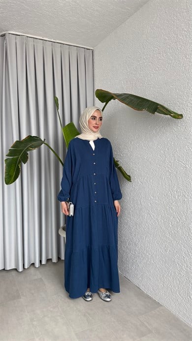 MÜSLİN KAT KAT ELBİSE - İNDİGO