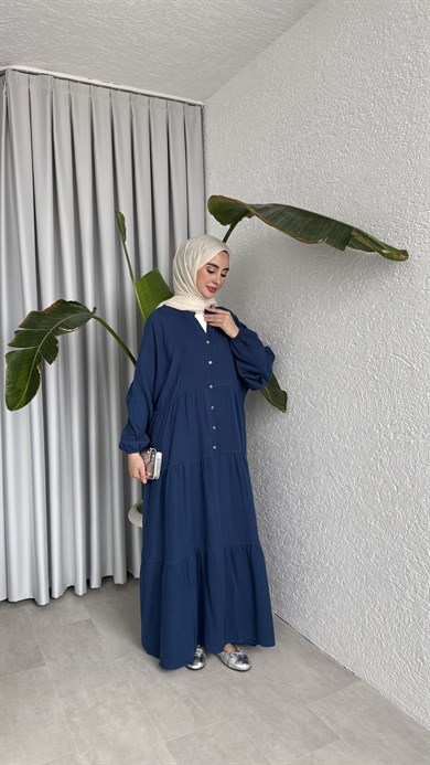 MÜSLİN KAT KAT ELBİSE - İNDİGO