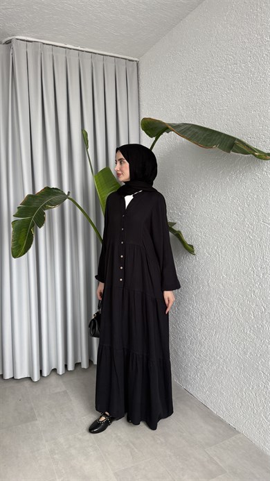 MÜSLİN KAT KAT ELBİSE - SİYAH