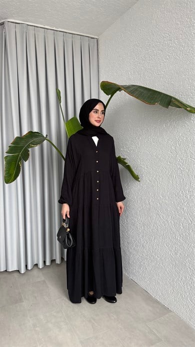 MÜSLİN KAT KAT ELBİSE - SİYAH