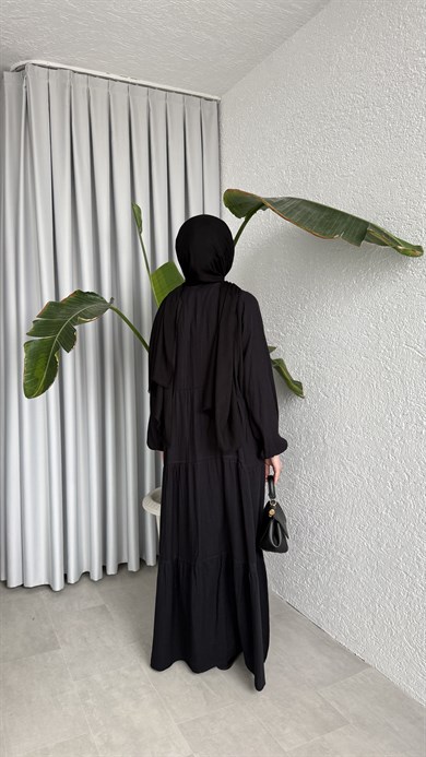 MÜSLİN KAT KAT ELBİSE - SİYAH