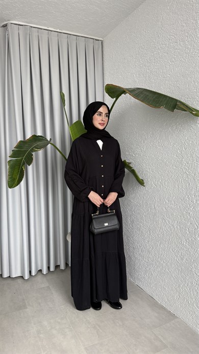 MÜSLİN KAT KAT ELBİSE - SİYAH