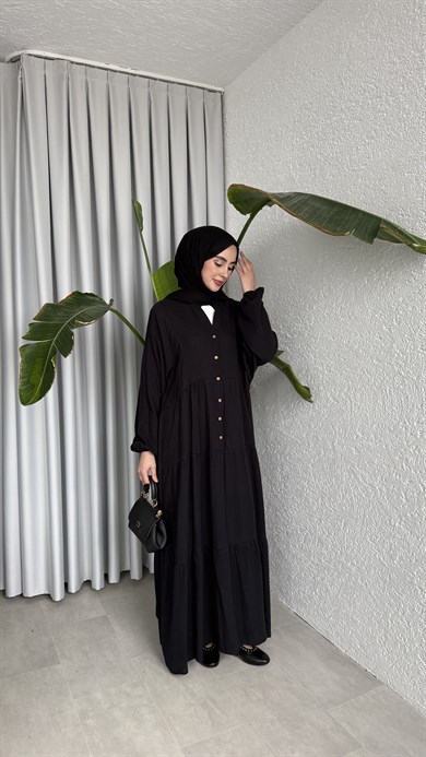 MÜSLİN KAT KAT ELBİSE - SİYAH