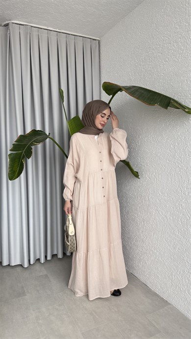 MÜSLİN KAT KAT ELBİSE - TAŞ