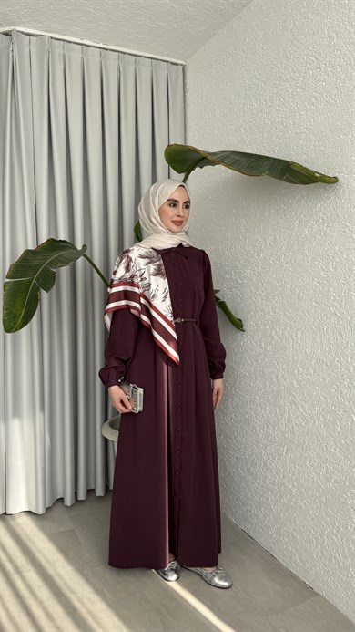 MOLLEN OMUZ ŞALLI ELBİSE -MÜRDÜM 