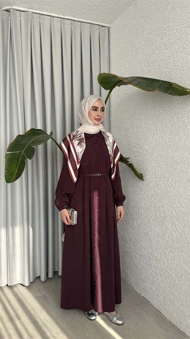 MOLLEN OMUZ ŞALLI ELBİSE -MÜRDÜM 