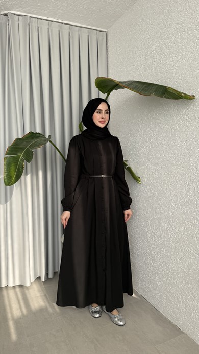 MOLLEN OMUZ ŞALLI ELBİSE -SİYAH