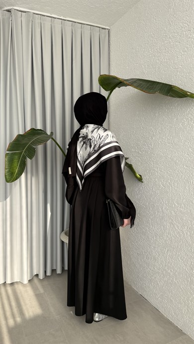 MOLLEN OMUZ ŞALLI ELBİSE -SİYAH