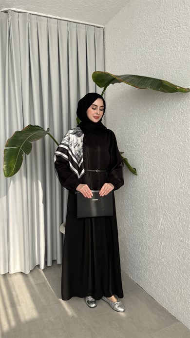 MOLLEN OMUZ ŞALLI ELBİSE -SİYAH