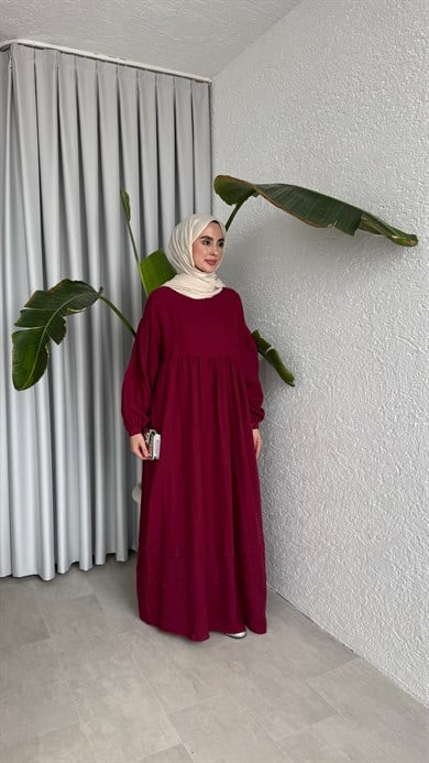 MÜSLİN ELBİSE - BORDO
