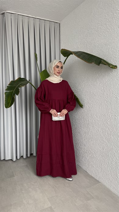 MÜSLİN ELBİSE - BORDO