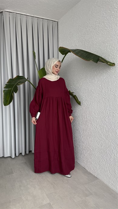 MÜSLİN ELBİSE - BORDO