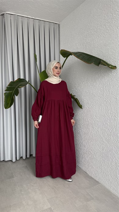 MÜSLİN ELBİSE - BORDO