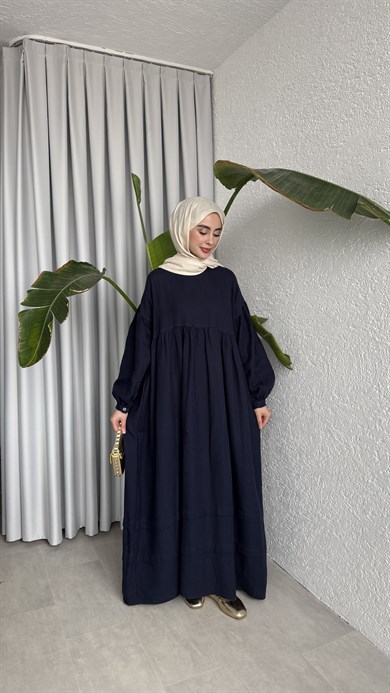 MÜSLİN ELBİSE - LACİVERT