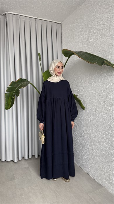 MÜSLİN ELBİSE - LACİVERT