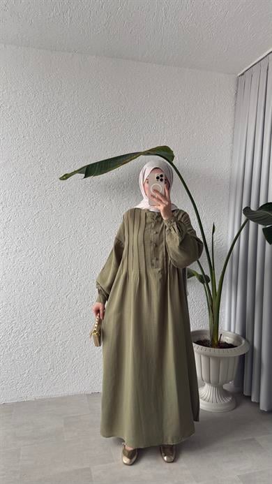 NERVÜRLÜ MÜSLİN ELBİSE - ÇAĞLA YEŞİLİ