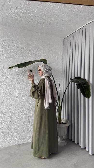 NERVÜRLÜ MÜSLİN ELBİSE - ÇAĞLA YEŞİLİ