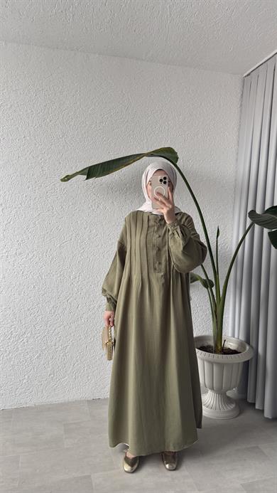 NERVÜRLÜ MÜSLİN ELBİSE - ÇAĞLA YEŞİLİ