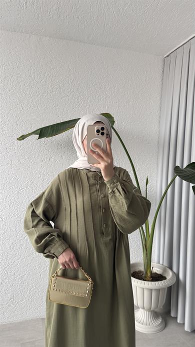 NERVÜRLÜ MÜSLİN ELBİSE - ÇAĞLA YEŞİLİ