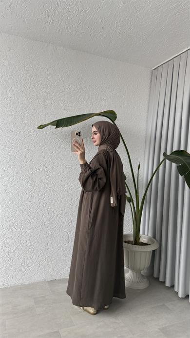 NERVÜRLÜ MÜSLİN ELBİSE - KAHVE