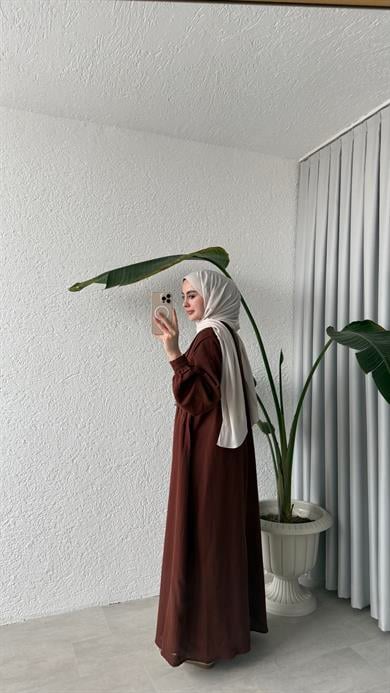 NERVÜRLÜ MÜSLİN ELBİSE - KİREMİT