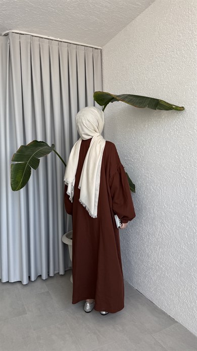 ÖNÜ DÜĞMELİ MÜSLİN ELBİSE - KİREMİT