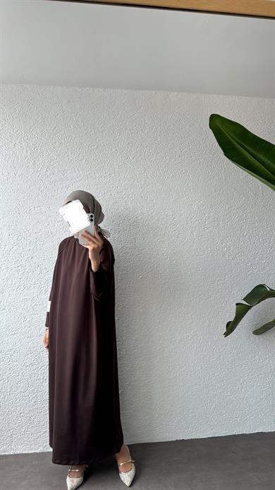 OVERSİZE UZUN RAHAT ELBİSE - ACI KAHVE
