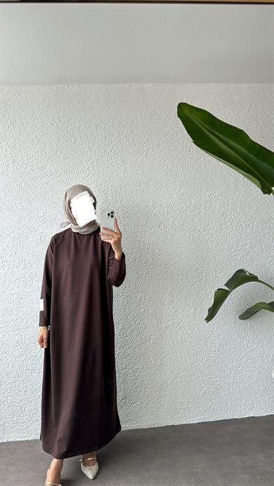 OVERSİZE UZUN RAHAT ELBİSE - ACI KAHVE