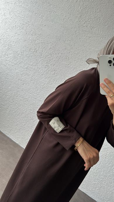 OVERSİZE UZUN RAHAT ELBİSE - ACI KAHVE