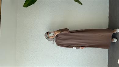 OVERSİZE UZUN RAHAT ELBİSE - VİZON