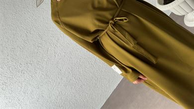 OVERSİZE UZUN RAHAT ELBİSE - YAĞ YEŞİLİ