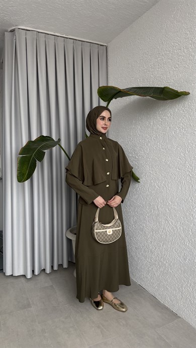 PELERİN DETAYLI ETEK TAKIM - HAKİ