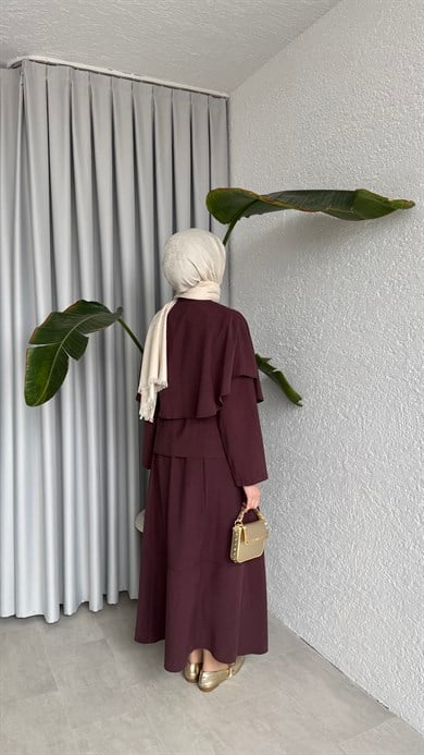 PELERİN DETAYLI ETEK TAKIM - MÜRDÜM
