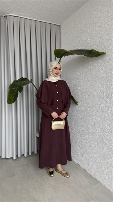 PELERİN DETAYLI ETEK TAKIM - MÜRDÜM