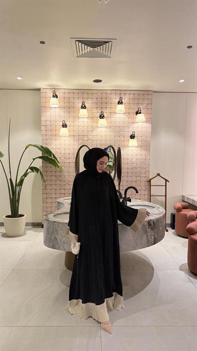 PİLİSE DETAYLI ABAYA & FERACE - SİYAH