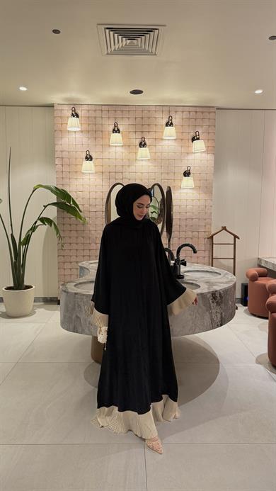 PİLİSE DETAYLI ABAYA & FERACE - SİYAH