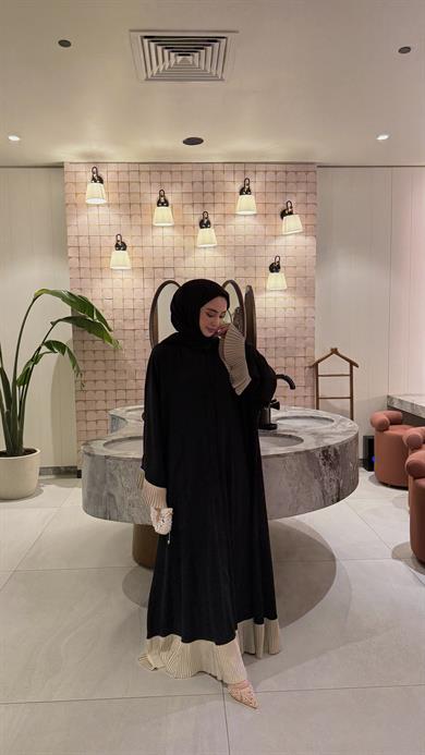 PİLİSE DETAYLI ABAYA & FERACE - SİYAH