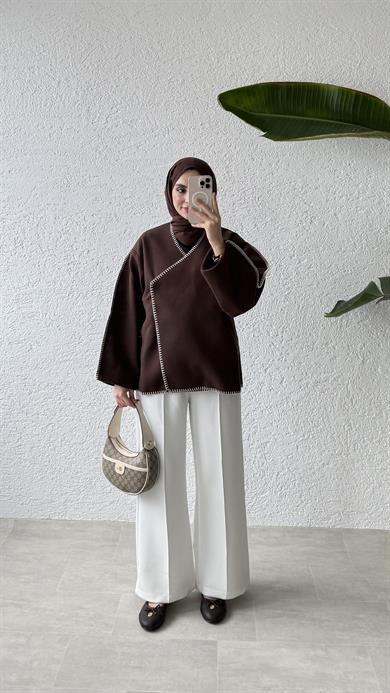 PREMİUM DİKİŞLİ KAŞE CEKET-ACI KAHVE