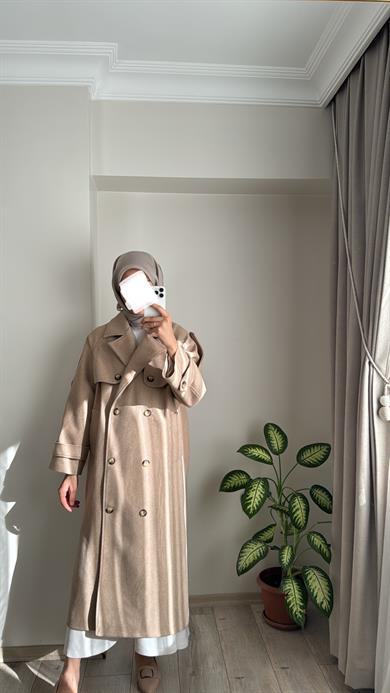 PREMİUM KAŞE TRENÇ KABAN - CAMEL
