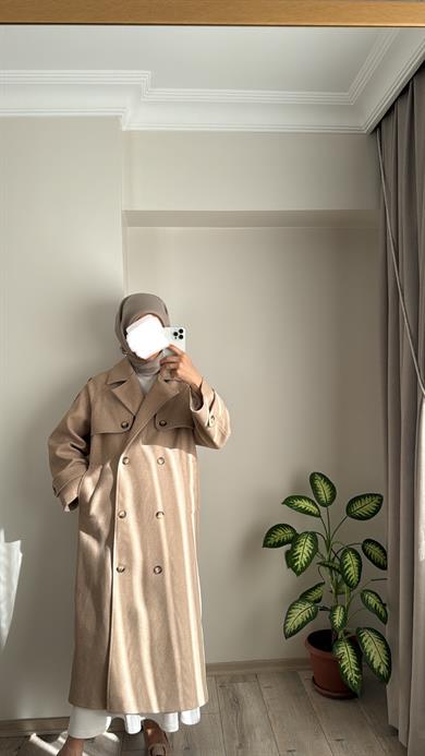 PREMİUM KAŞE TRENÇ KABAN - CAMEL