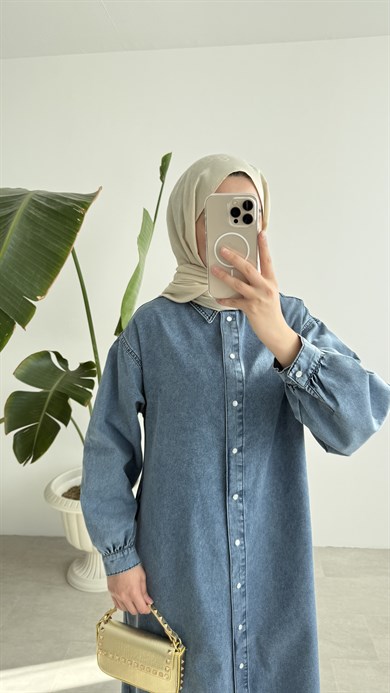 RAHAT KESİM DENİM ELBİSE - AÇIK MAVİ