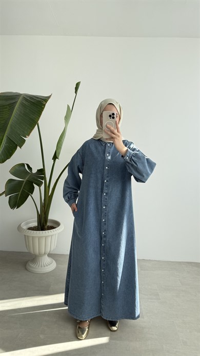 RAHAT KESİM DENİM ELBİSE - AÇIK MAVİ