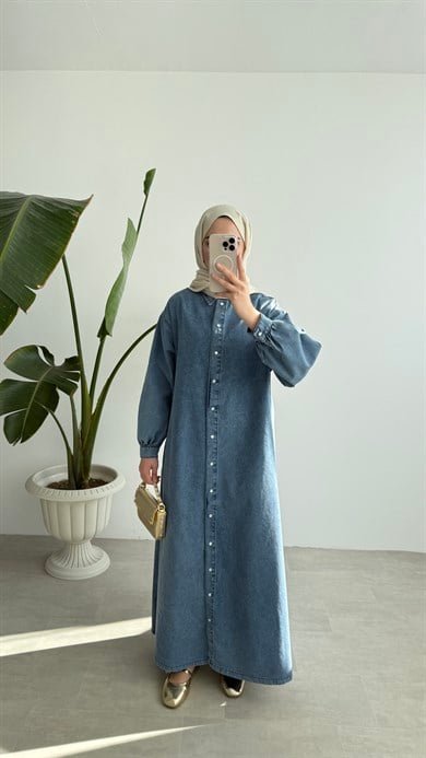 RAHAT KESİM DENİM ELBİSE - AÇIK MAVİ