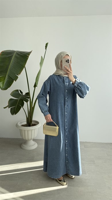 RAHAT KESİM DENİM ELBİSE - AÇIK MAVİ